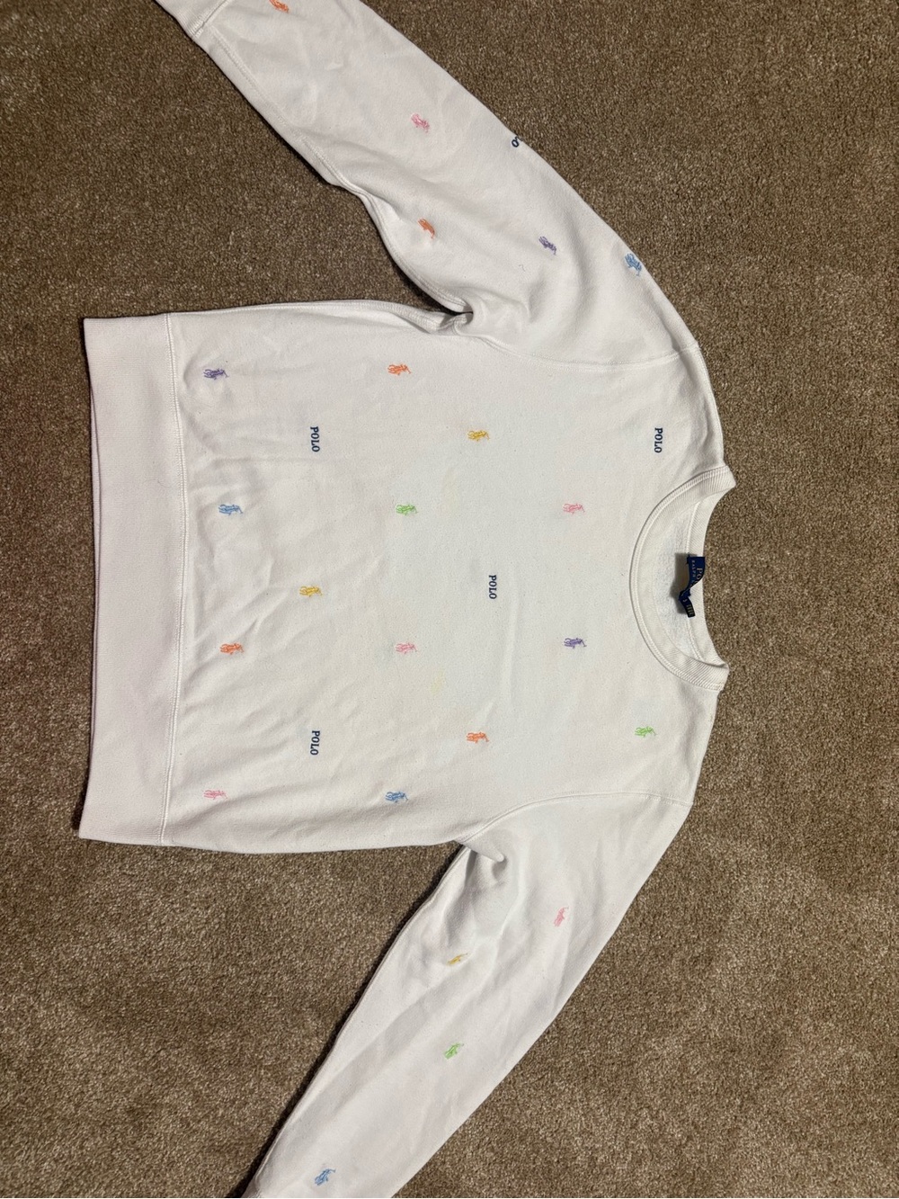 Ralph Lauren White Kids Crewneck Sweatshirt with Multicolor Pony Motifs